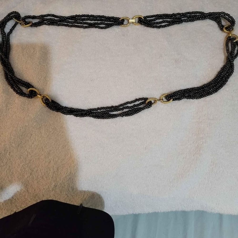 Elegant Black Beaded Necklace with Gold Accents